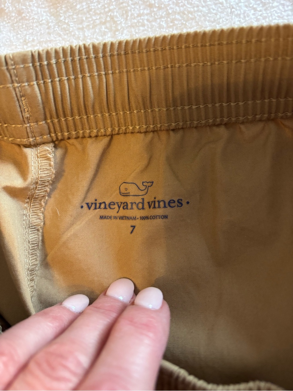 Vineyard Vines Kids Shorts in Tan with Navy Logo